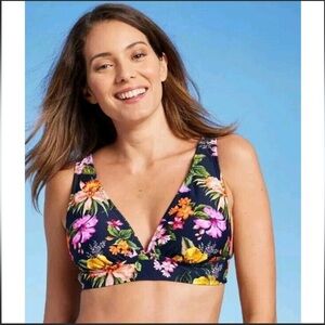 Kona Sol Women's
Tropical Print Bikini Top Navy
Blue Size S